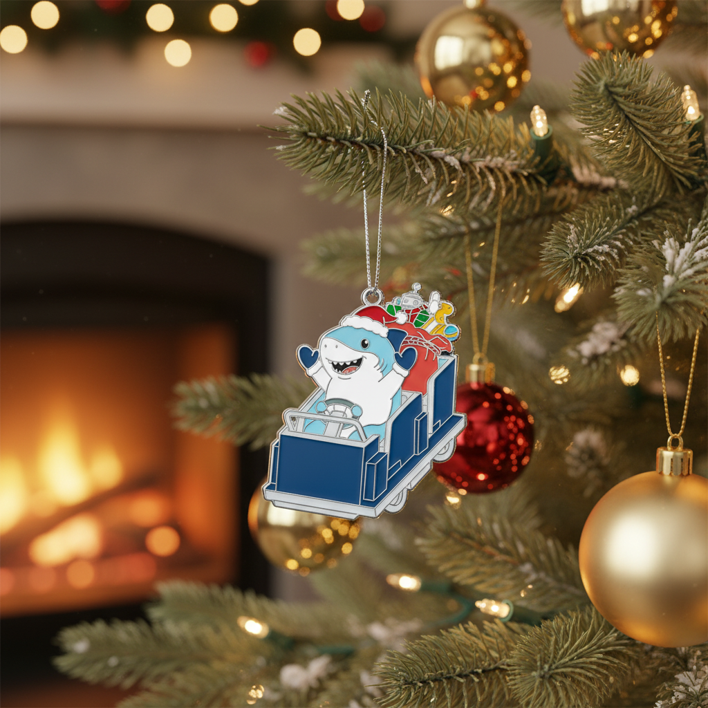 [2D FLAT ACRYLIC] Santa on Great White Roller Coaster Ornament – Unique Wildwood Christmas Gift