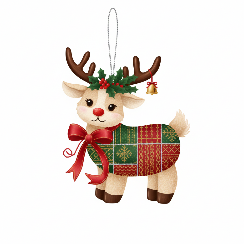 [2D FLAT ACRYLIC] Reindeer Christmas Ornament Cross Stitch Pattern - Instant PDF Download