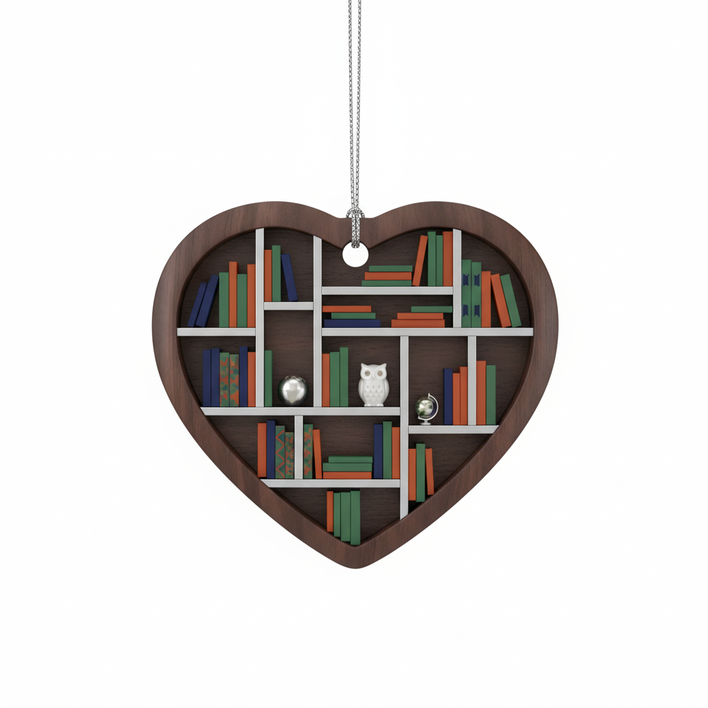 [2D FLAT ACRYLIC] Heart-Shaped Bookshelf Ornament – Unique Christmas Gift for Book Lovers