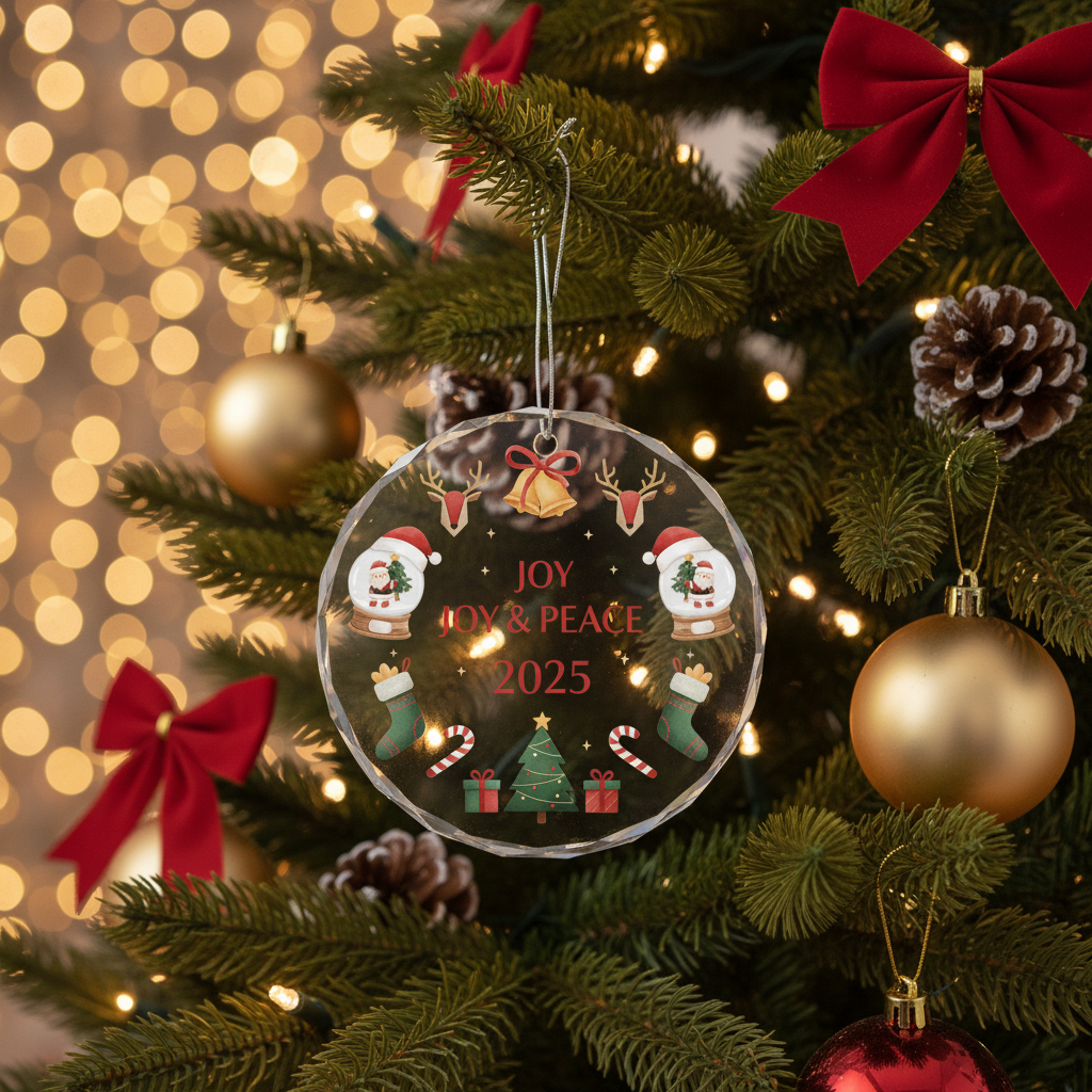 [2D FLAT ACRYLIC] 2025 Glass Christmas Ornament – Holiday Keepsake Gift in Gift Box