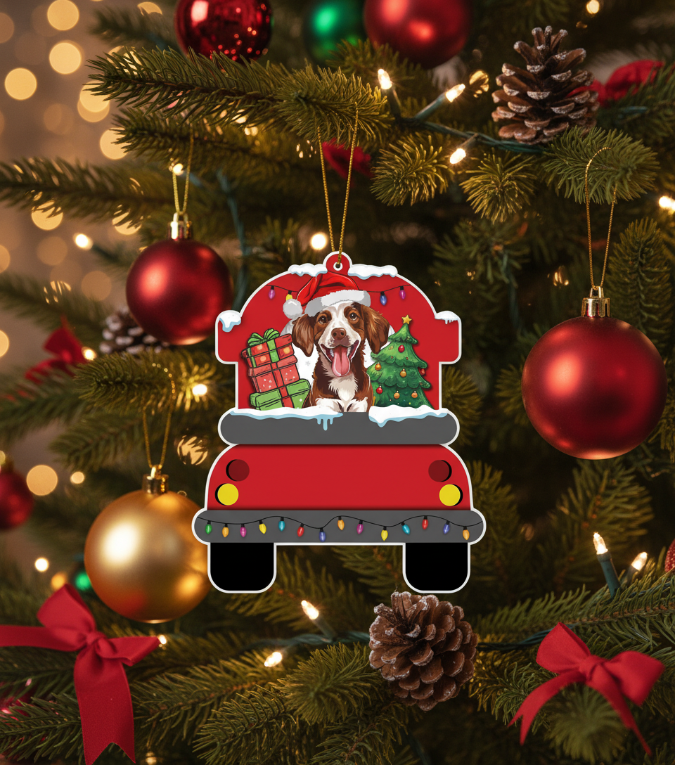 [2D FLAT ACRYLIC] Brittany Dog Christmas Ornament | Holiday Decor & Keepsake Gift for Dog Lovers