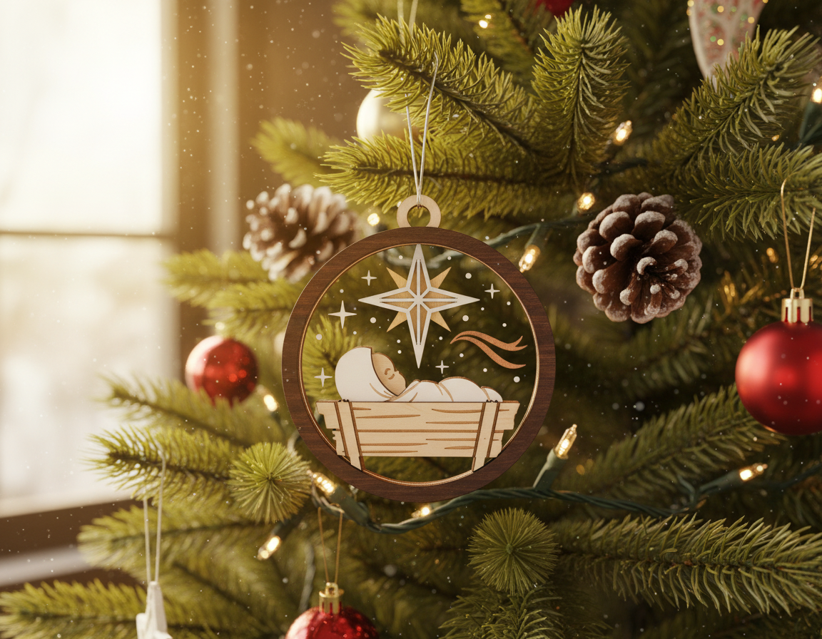 [2D FLAT ACRYLIC] Layered Baby Jesus Ornament SVG - 3D Christmas Laser Cut File