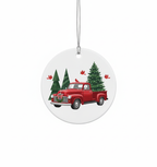 [2D FLAT ACRYLIC] Red Truck Christmas Ornament 2024 | Ceramic Farmhouse Holiday Decor Gift