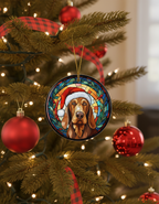 [2D FLAT ACRYLIC] Bloodhound Santa Hat Ceramic Ornament | Christmas Keepsake Gift for Dog Lovers