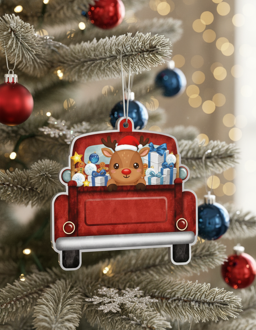 [2D FLAT ACRYLIC] Funny Truck Driver Christmas Ornament | Ceramic Holiday Decor & Trucker Gift