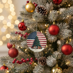 [2D FLAT ACRYLIC] American Flag Patriotic Christmas Ornament – Ceramic USA Holiday Keepsake