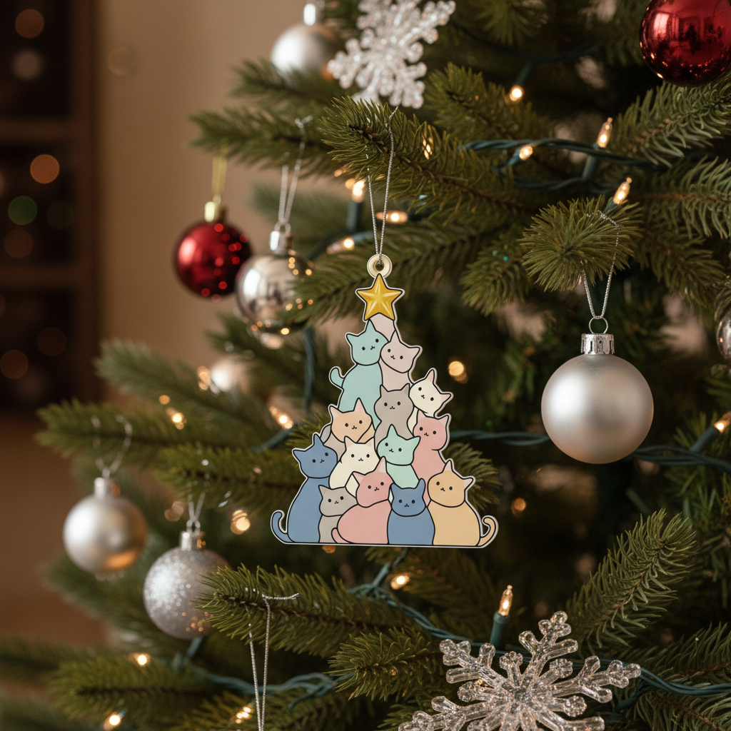 [2D FLAT ACRYLIC] Adorable Cat Suncatcher Christmas Ornament – Acrylic Window Decor for Cat Lovers