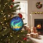[2D FLAT ACRYLIC] Aurora Borealis Ceramic Ornament – Northern Lights Faux Stained Glass Keepsake