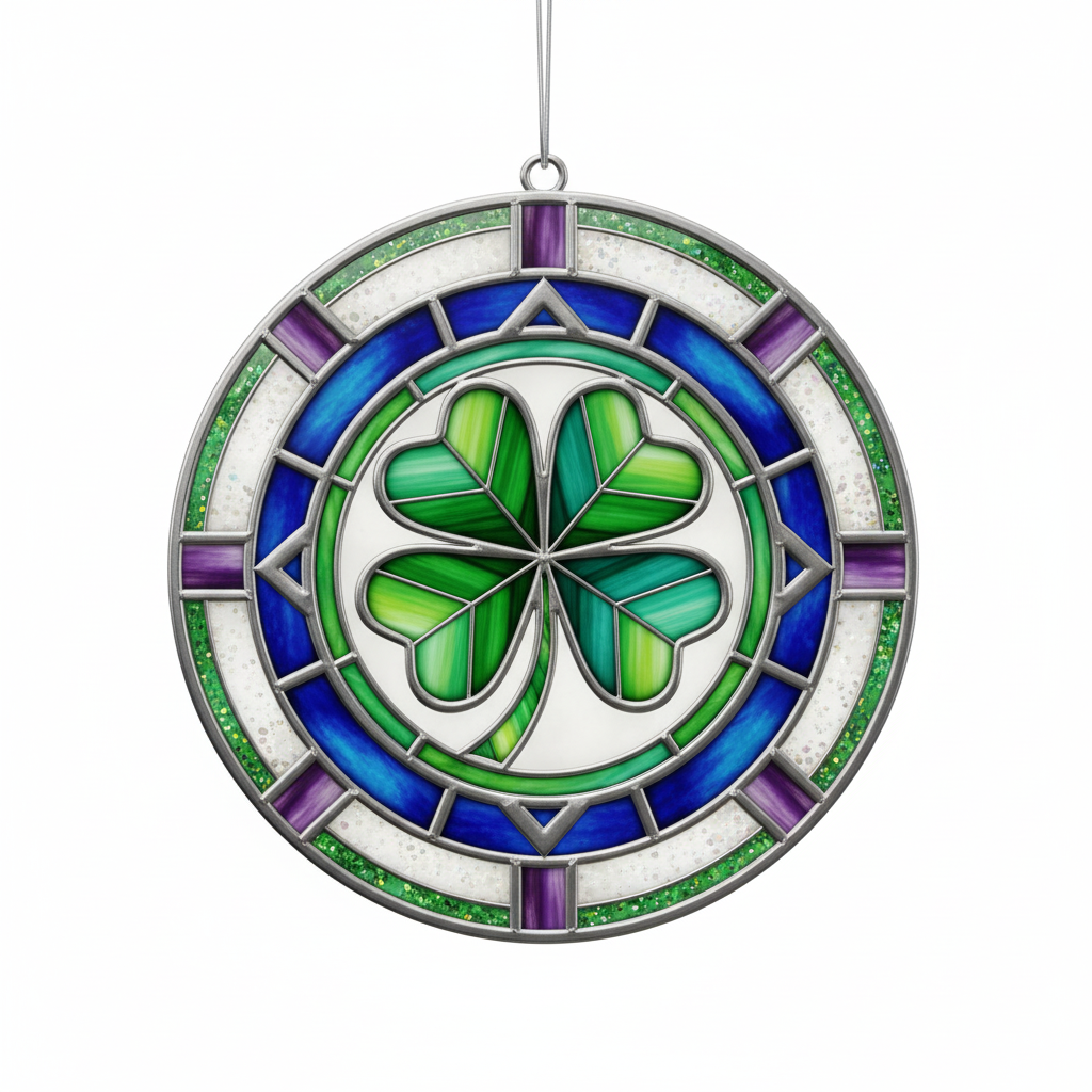 [2D FLAT ACRYLIC] Four Leaf Clover Stained Glass Style Ornament – Personalized Lucky Charm Gift