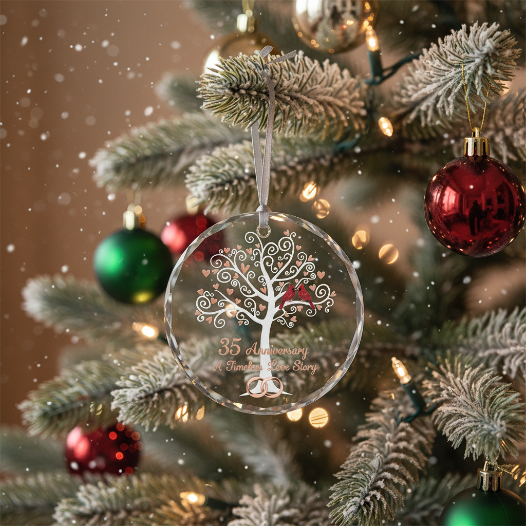 [2D FLAT ACRYLIC] 35th Coral Wedding Anniversary Glass Ornament – Keepsake Gift for Parents & Couples