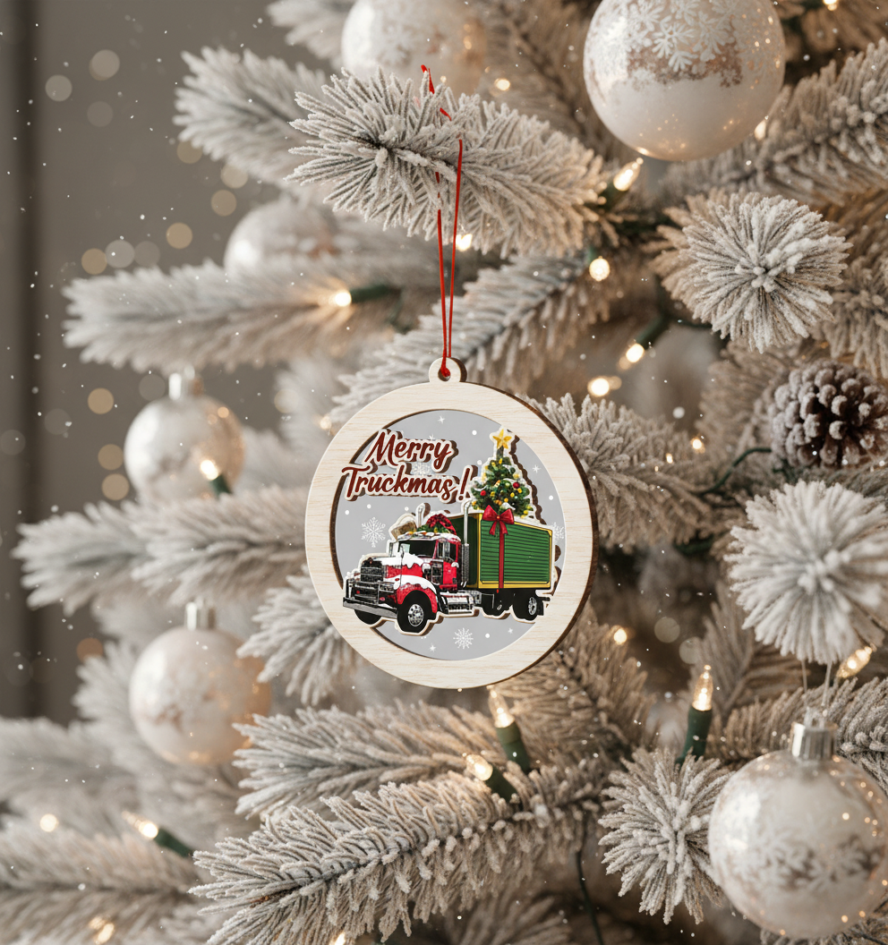 [2D FLAT ACRYLIC] Red Semi Truck Christmas Ornament | Thoughtful Trucker Gift for Truck Drivers 2024