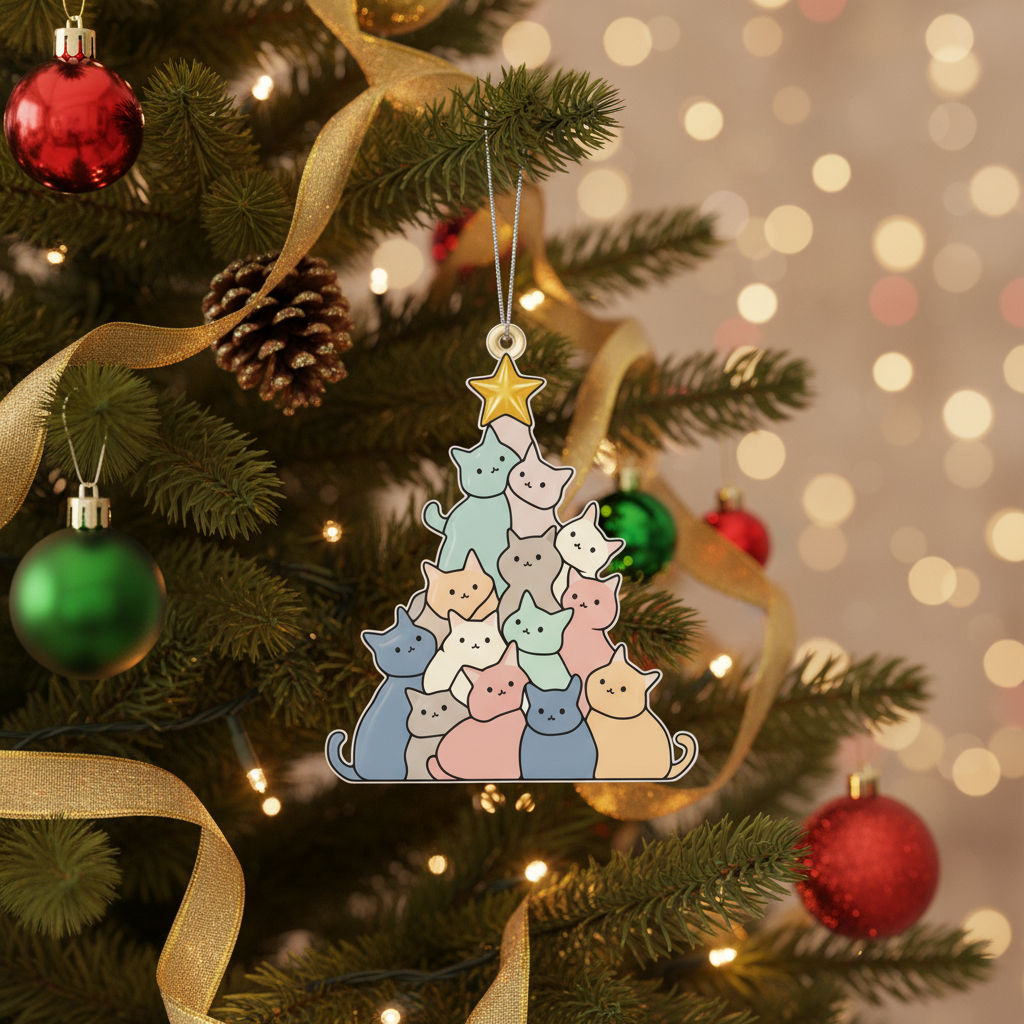 [2D FLAT ACRYLIC] Adorable Cat Suncatcher Christmas Ornament – Acrylic Window Decor for Cat Lovers