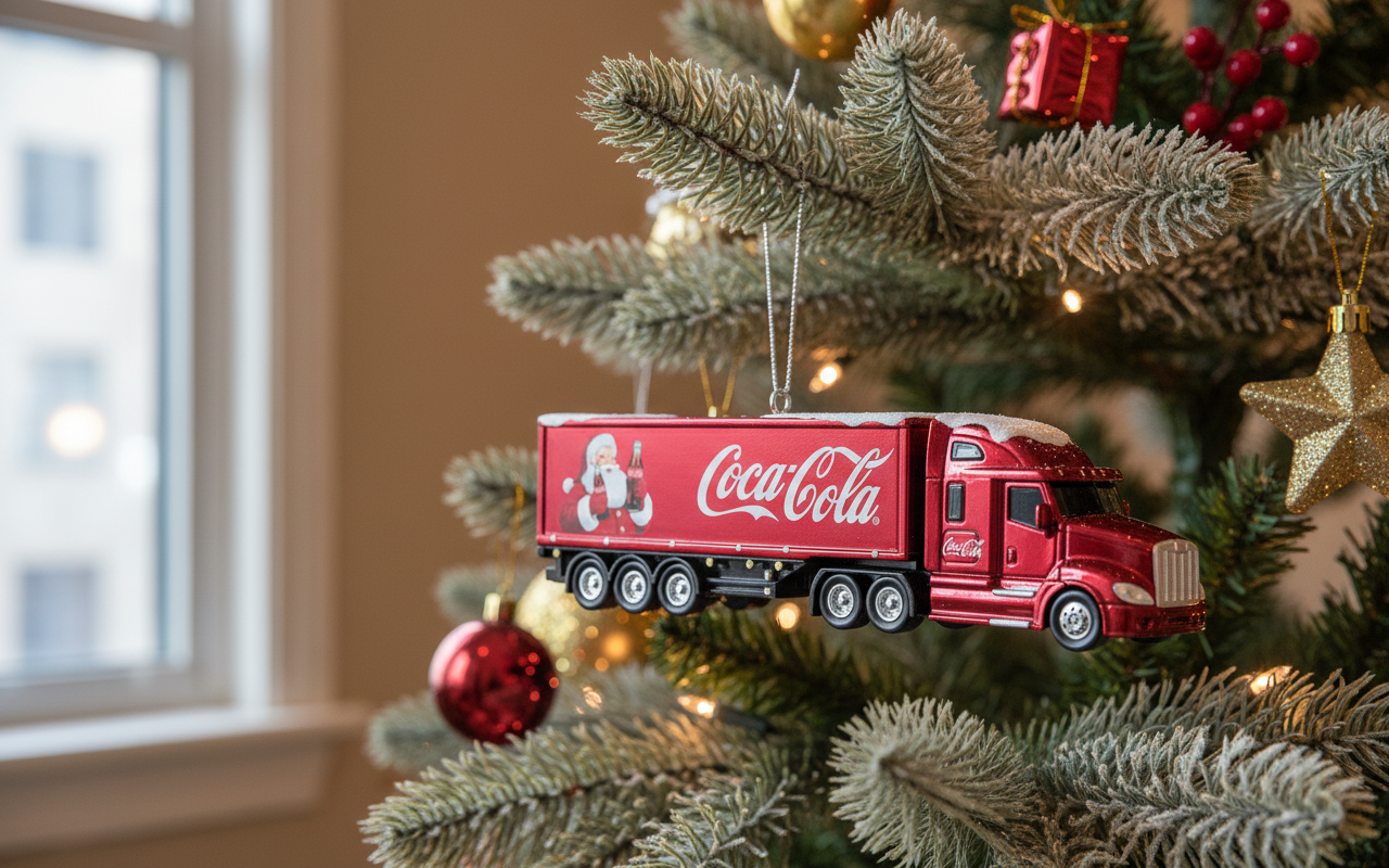 [2D FLAT ACRYLIC] Coca-Cola Semi Truck Christmas Ornament | Collectible Santa Trucker Gift for Holiday Decor
