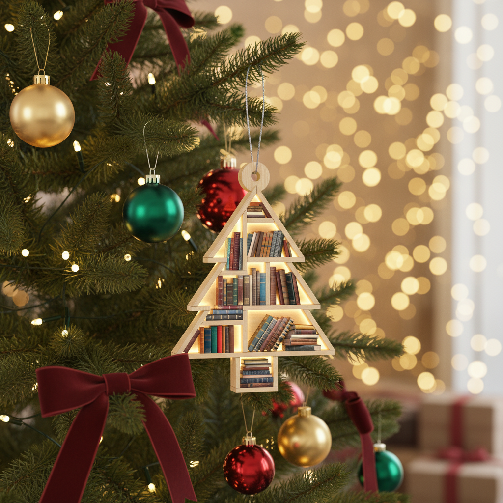 [2D FLAT ACRYLIC] Book Lover Christmas Ornament – Retro Design Gift for Readers