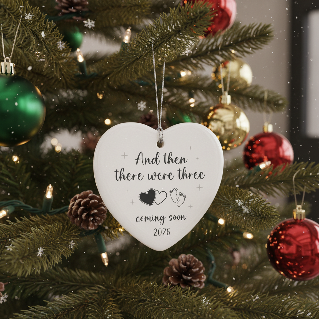 [2D FLAT ACRYLIC] And Then There Were Three Ornament 2026 | Pregnancy Announcement Gift for Expecting Parents