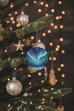 [2D FLAT ACRYLIC] Aurora Borealis Winter Forest Ceramic Ornament – Northern Lights Holiday Decor