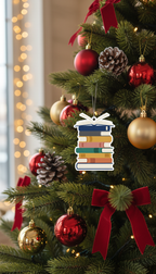 [2D FLAT ACRYLIC] Vintage Bookshelf Christmas Ornament – Gift for Book Lovers