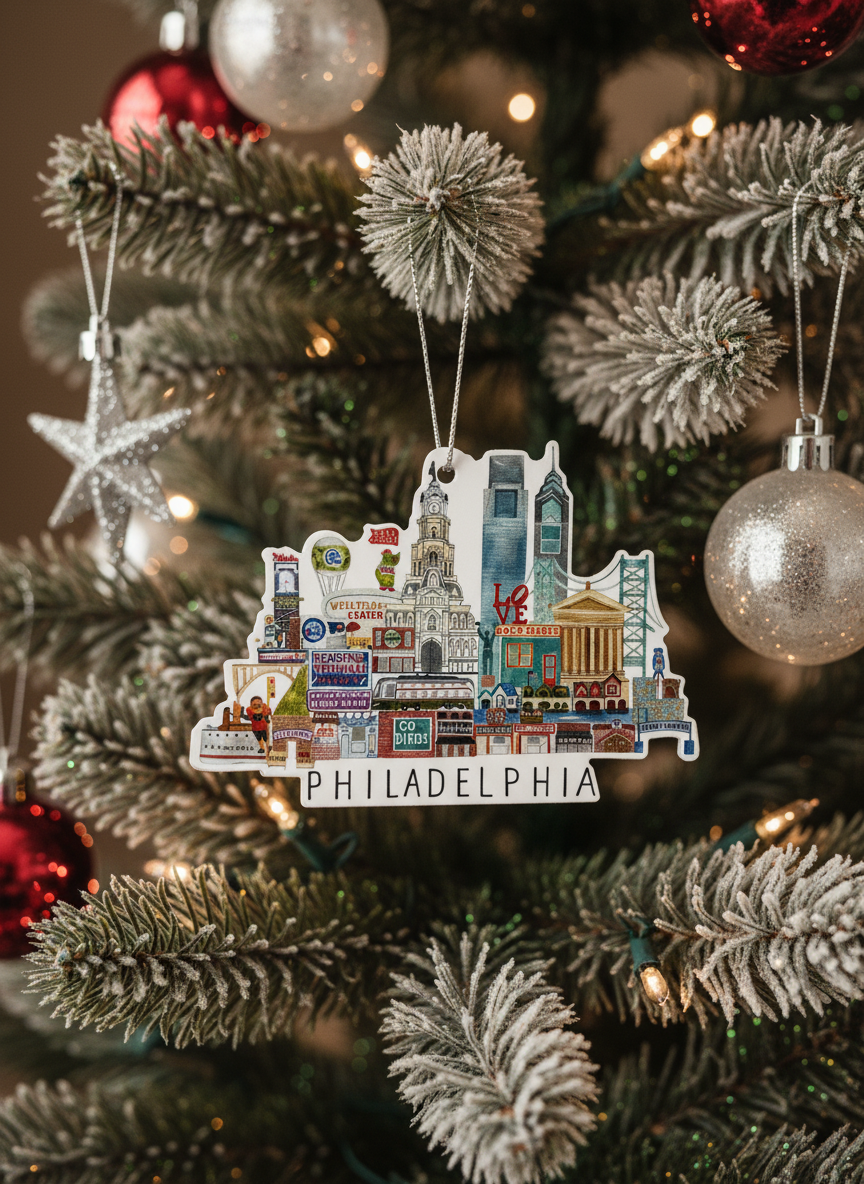 [2D FLAT ACRYLIC] Artistic Philadelphia Christmas Ornament – Unique Holiday Decor Gift