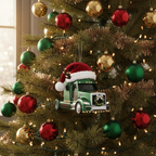 [2D FLAT ACRYLIC] Personalized Truck with Santa Hat Ornament | Christmas Gift for a Truck Driver