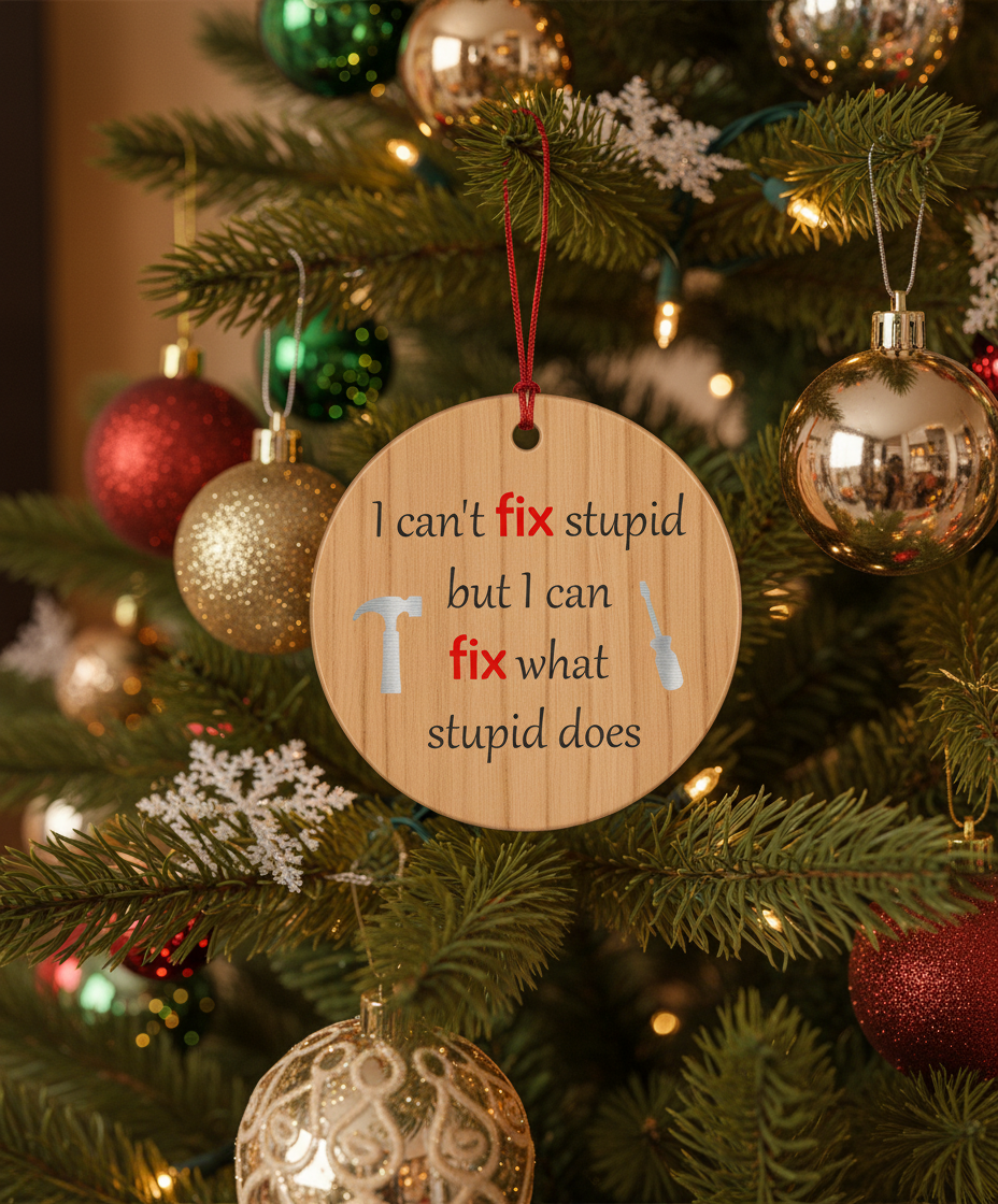 [2D FLAT ACRYLIC] Funny Mechanic & Carpenter Christmas Ornament | Humorous Handyman Holiday Decor Gift