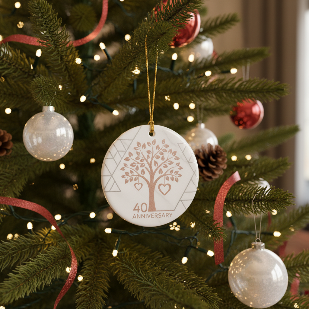 [2D FLAT ACRYLIC] 50th Golden Wedding Anniversary Heart Ornament – Ceramic Keepsake Gift for Couple