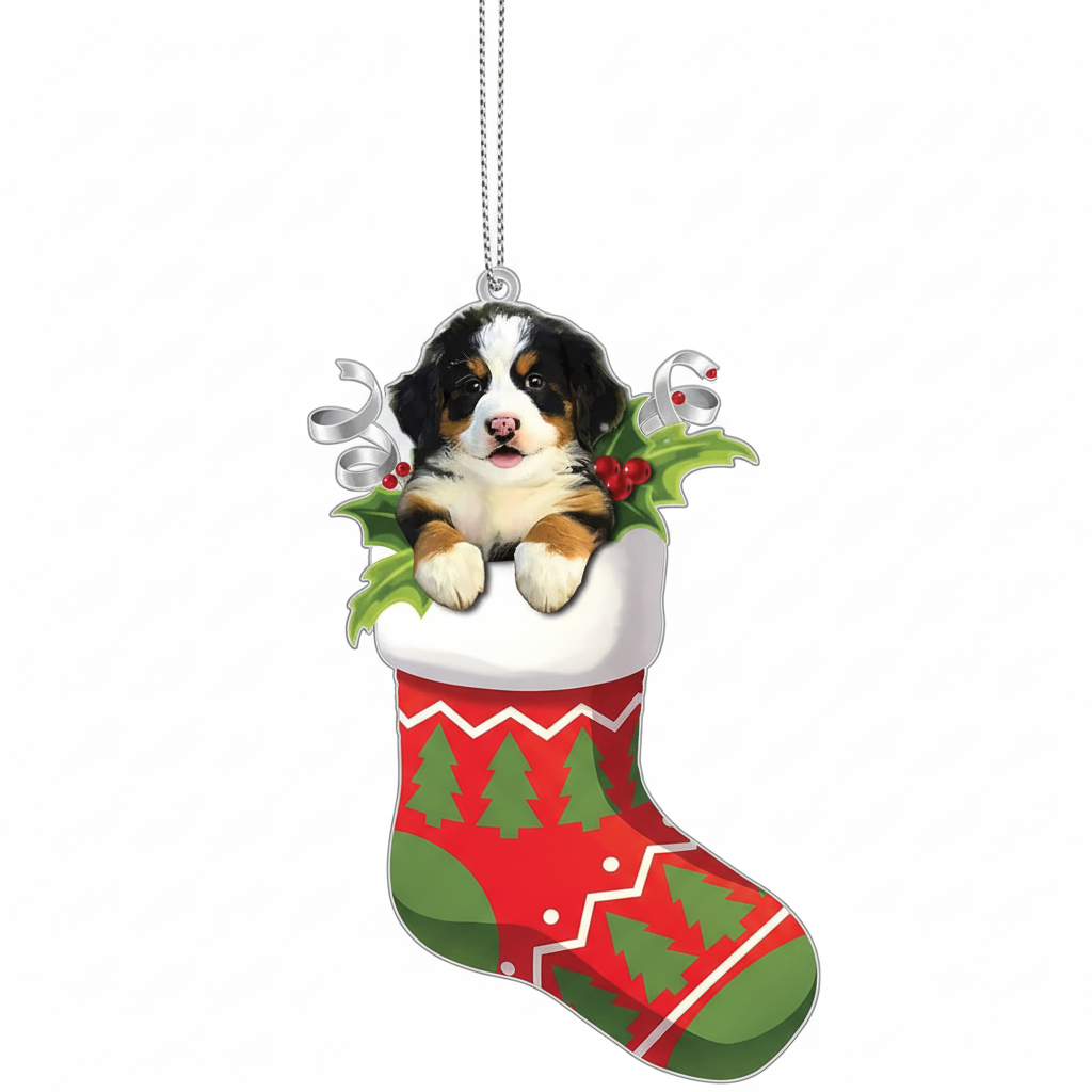 [2D FLAT ACRYLIC] Bernese Mountain Dog Christmas Ornament | Acrylic Holiday Decor & Pet Lover Gift