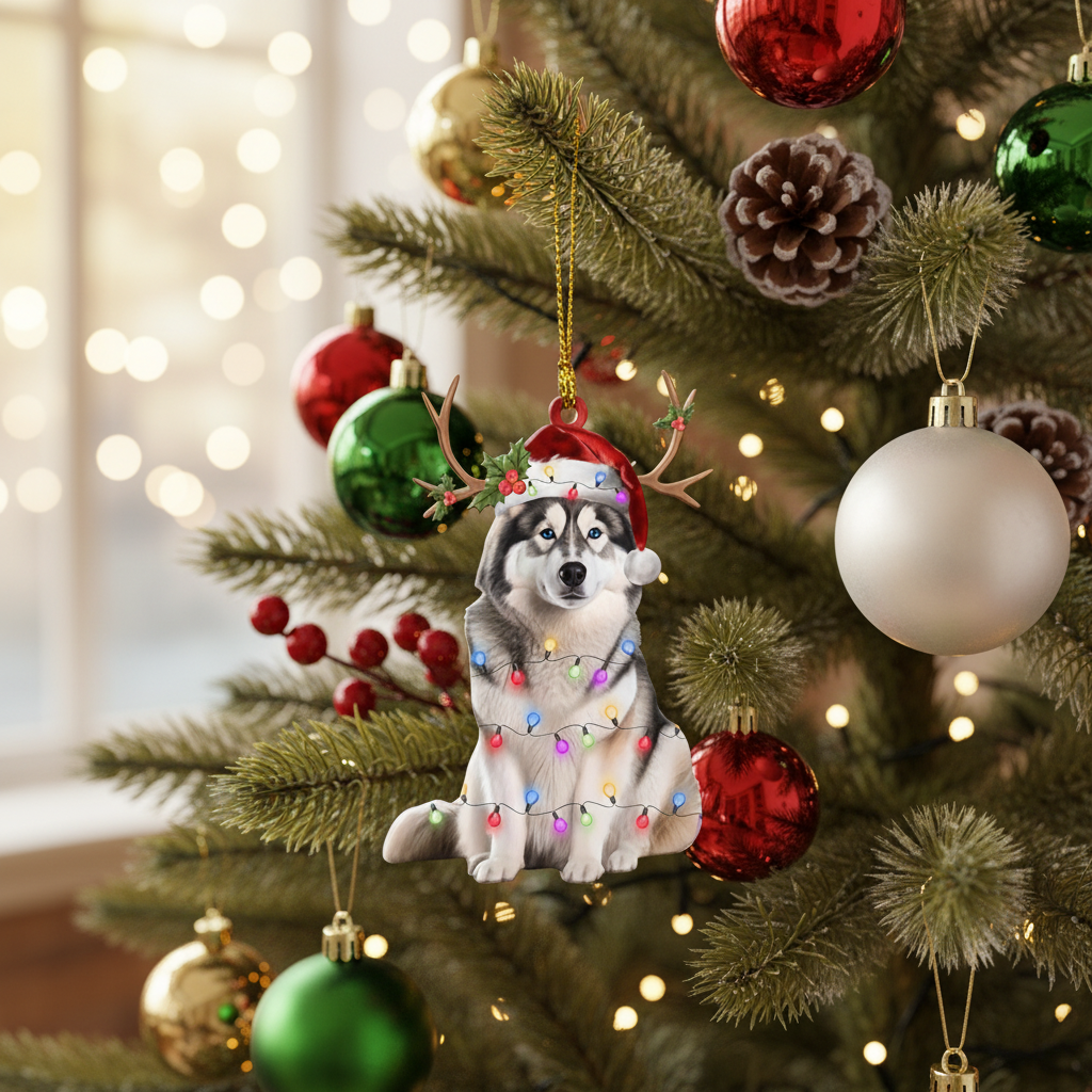 [2D FLAT ACRYLIC] Alaskan Malamute Christmas Ornament – Festive Holiday Decor & Dog Lover Gift