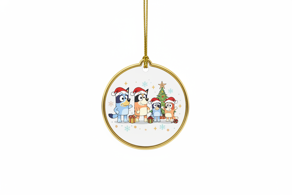 [2D FLAT ACRYLIC] Blue Dog Family Christmas Ornament – 2024 Personalized Keepsake Gift for Cartoon Lovers