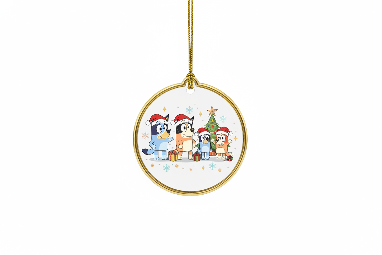[2D FLAT ACRYLIC] Blue Dog Family Christmas Ornament – 2024 Personalized Keepsake Gift for Cartoon Lovers