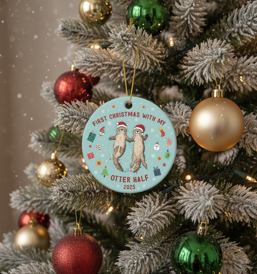[2D FLAT ACRYLIC] "First Christmas with My Otter Half" Ornament 2025 - Cute Couple Keepsake