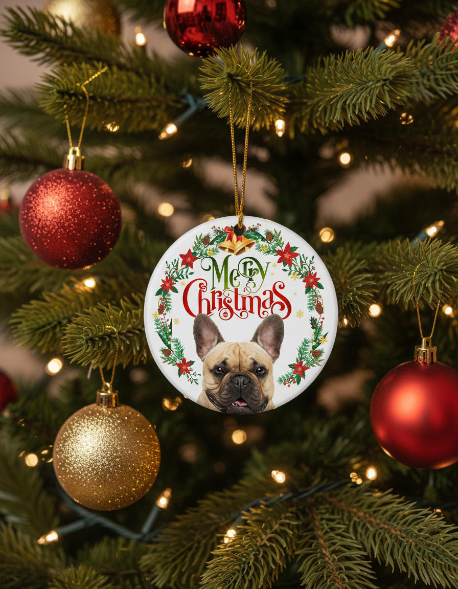 [2D FLAT ACRYLIC] Adorable French Bulldog Christmas Ornament | Keepsake Frenchie Gift & Holiday Decor for Dog Lovers
