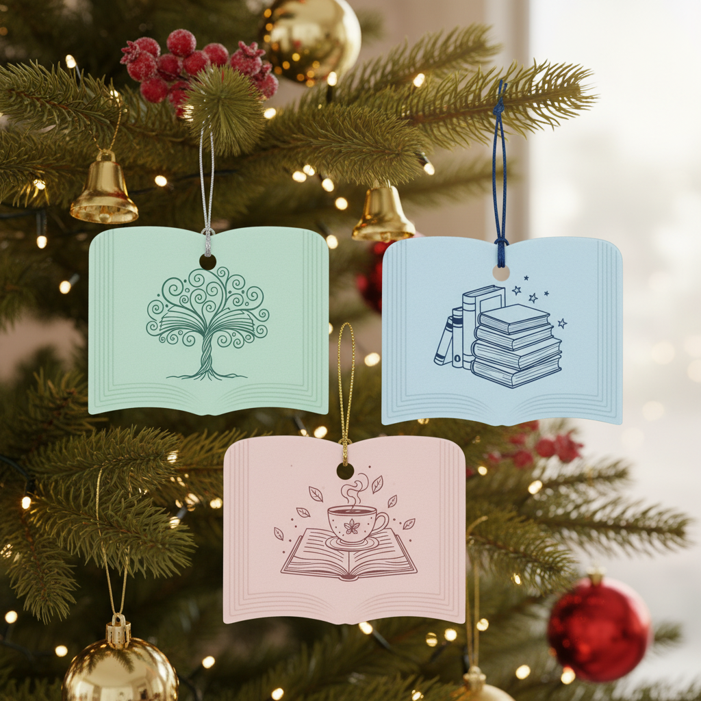 [2D FLAT ACRYLIC] Book Lover Christmas Ornament – Ceramic Gift for Readers