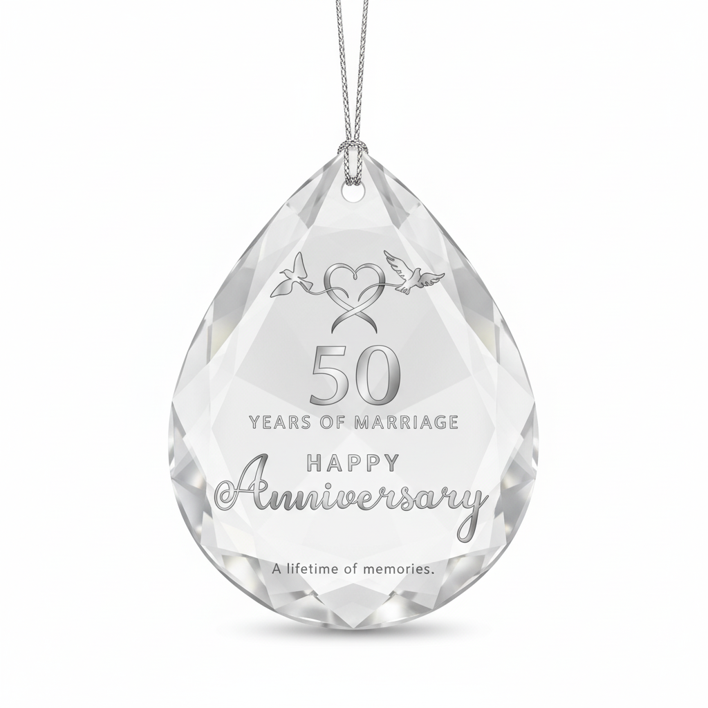 [2D FLAT ACRYLIC] 50th Golden Anniversary Glass Ornament – Keepsake Gift for Couples