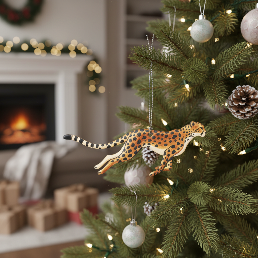 [2D FLAT ACRYLIC] Watercolour Cheetah Ornament – Unique Christmas Gift for Animal Lovers