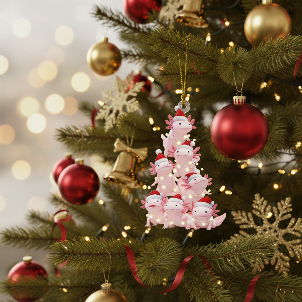 [2D FLAT ACRYLIC] Adorable Axolotl Christmas Tree Ornament 2025 – Unique Gift for Pet Lovers