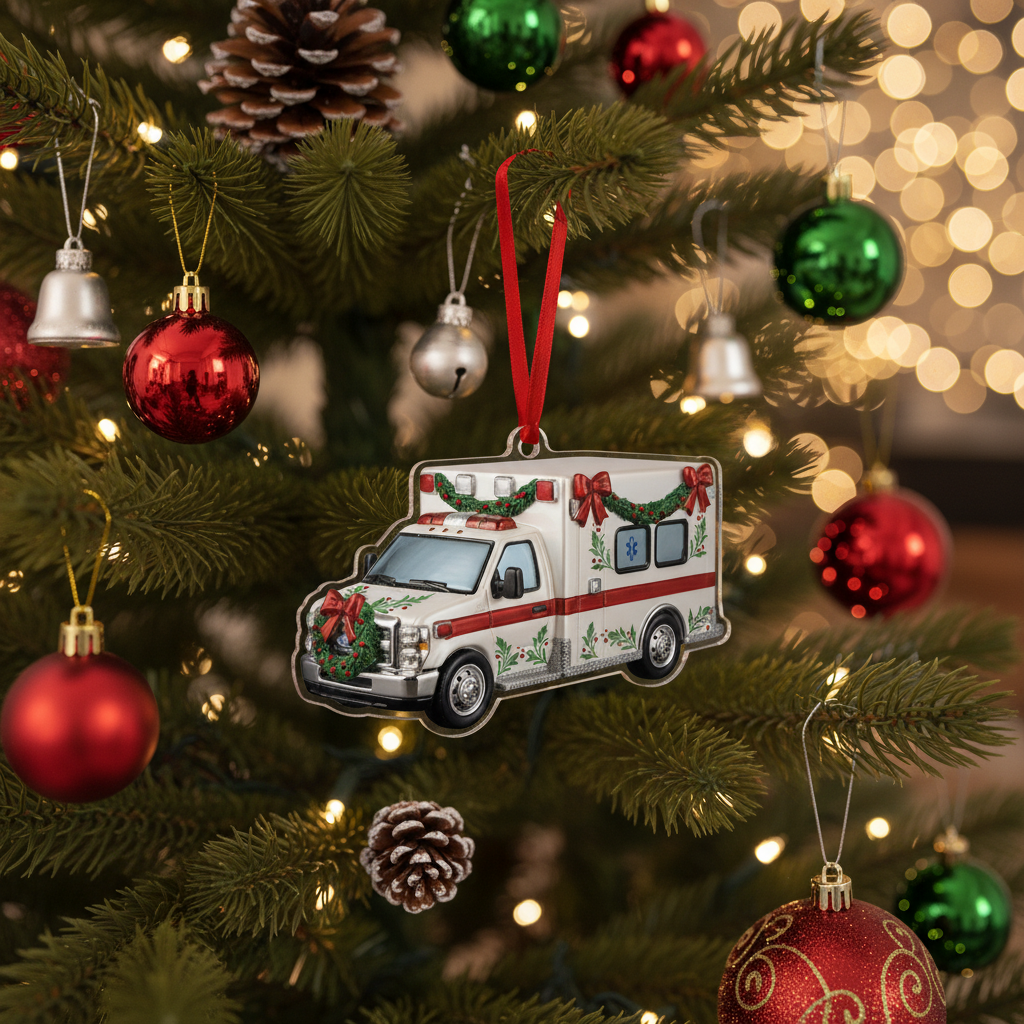 [2D FLAT ACRYLIC] Ambulance Christmas Ornament – Unique Holiday Gift for Paramedics & EMTs