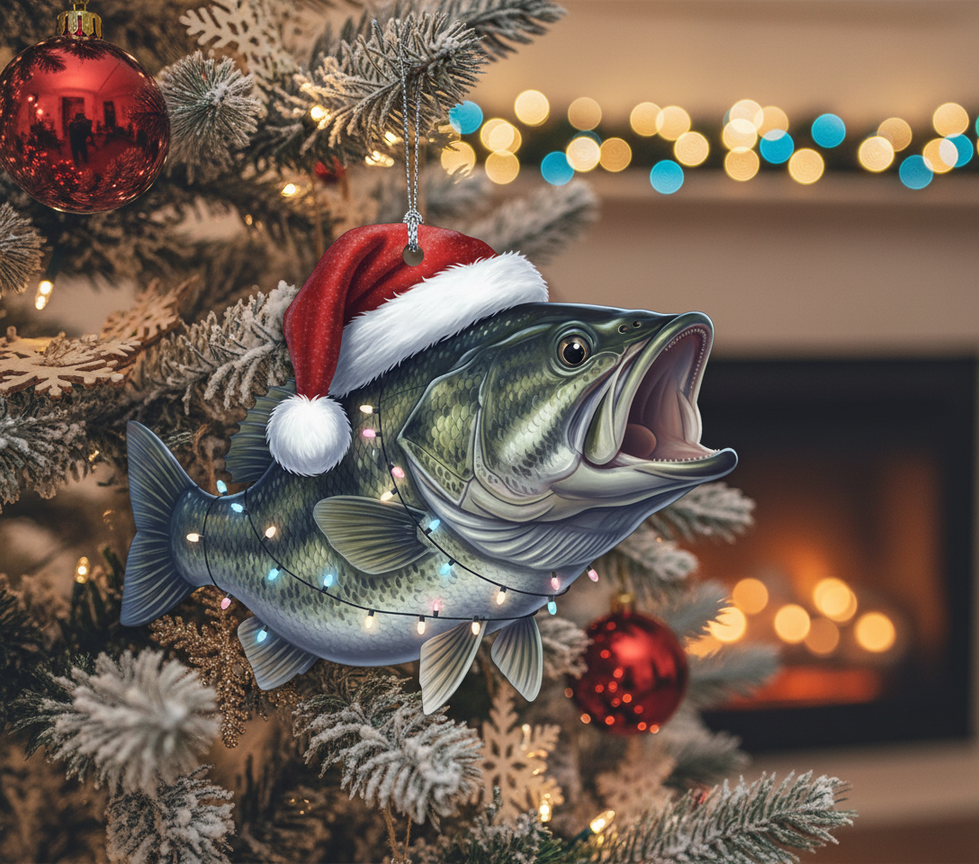 [2D FLAT ACRYLIC] Largemouth Bass Fishing Christmas Ornament – Keepsake Gift for Anglers
