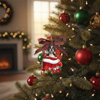 [2D FLAT ACRYLIC] Boston Terrier in Gift Bag Christmas Ornament | Dog Lover Holiday Decor