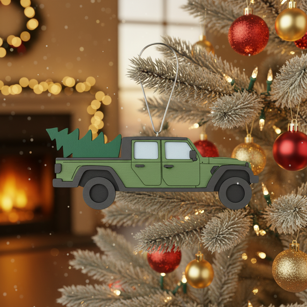 [2D FLAT ACRYLIC] Big Rig Semi Truck Christmas Ornament | Festive Holiday Decor for Truck Drivers