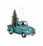 [2D FLAT ACRYLIC] Vintage Teal metallic Truck Christmas Ornaments (3-Pack) | Farmhouse Holiday Decor