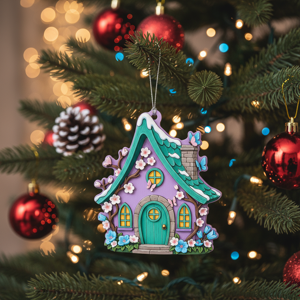 [2D FLAT ACRYLIC] Whimsical Flower House Garden Stake – Acrylic Yard Art for Outdoor Decor