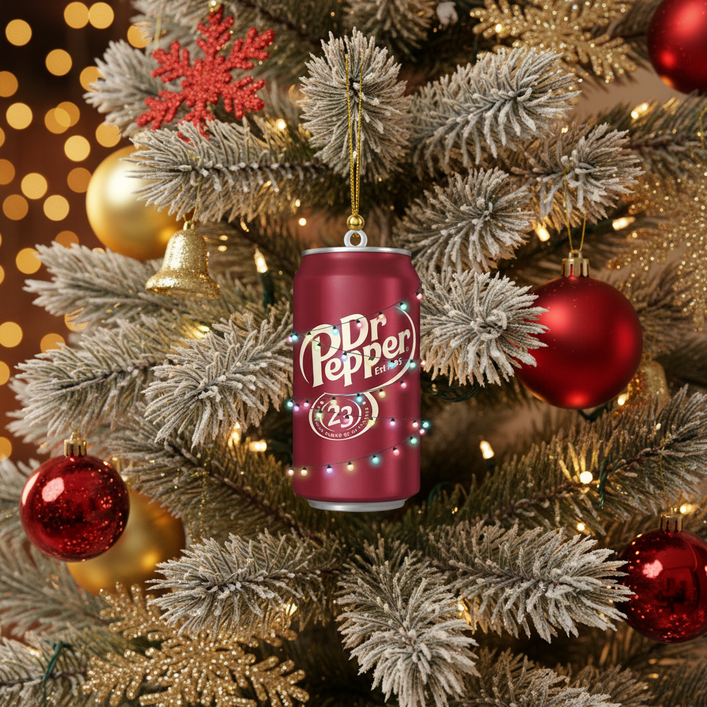 [2D FLAT ACRYLIC] Dr Pepper Christmas Ornament – Unique 2D Acrylic Soda Decor Gift for Fans