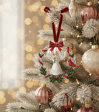 [2D FLAT ACRYLIC] 2025 Christmas Wreath Ornament with Spinning Angel – Metal Holiday Keepsake