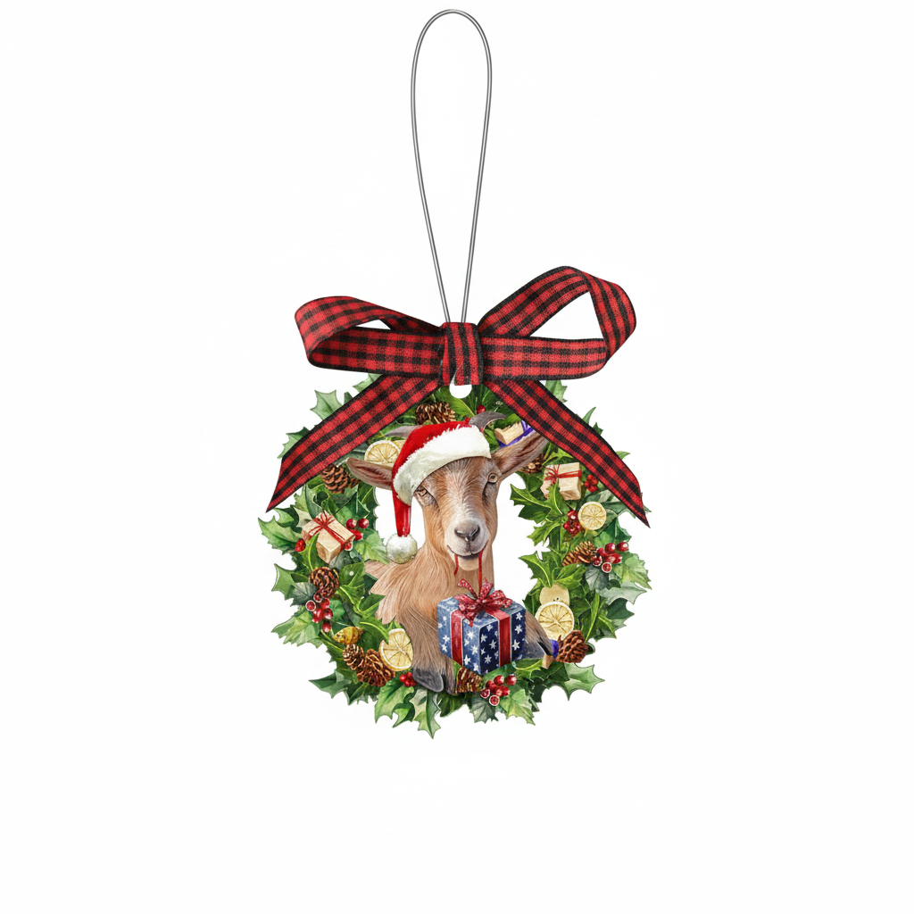 [2D FLAT ACRYLIC] Charming Goat Christmas Ornament – Farm Animal Lover Gift