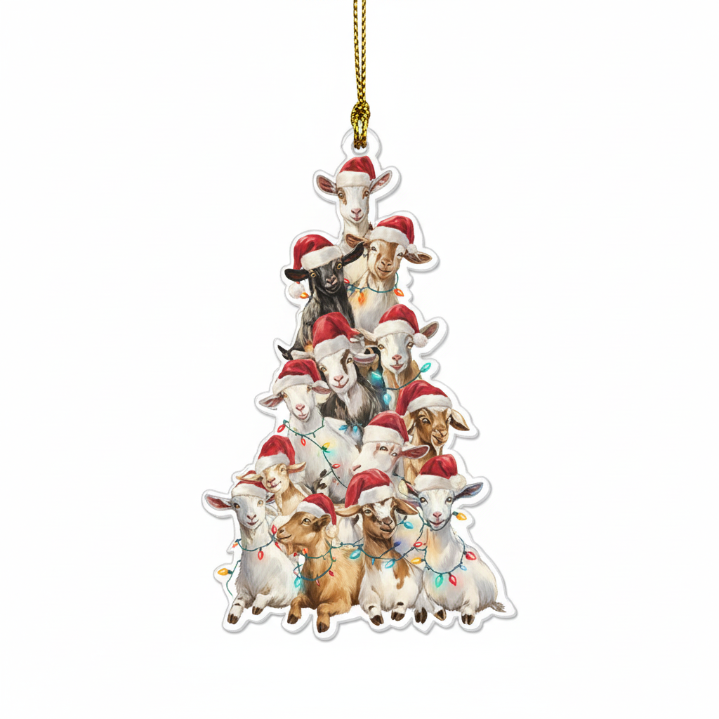 [2D FLAT ACRYLIC] Charming Goat Tree Christmas Ornament 2025 – Rustic Farmhouse Animal Decor