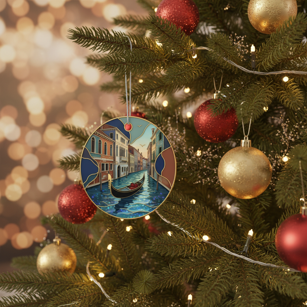 [2D FLAT ACRYLIC] Venice Grand Canal Ornament in Faux Stained Glass Style – Italy Travel Keepsake