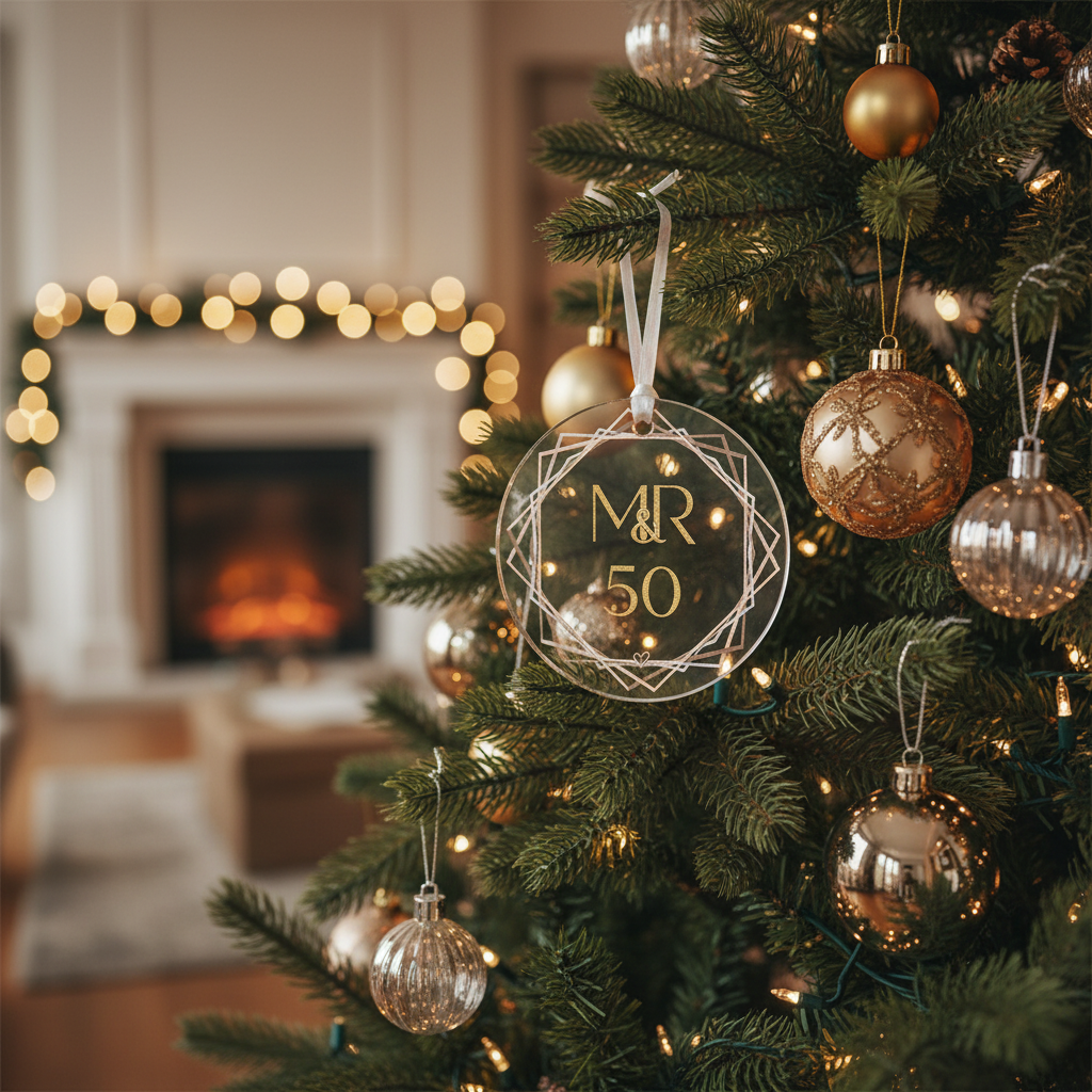[2D FLAT ACRYLIC] 50th Golden Anniversary Ornament – Elegant Acrylic Keepsake Gift for Couples