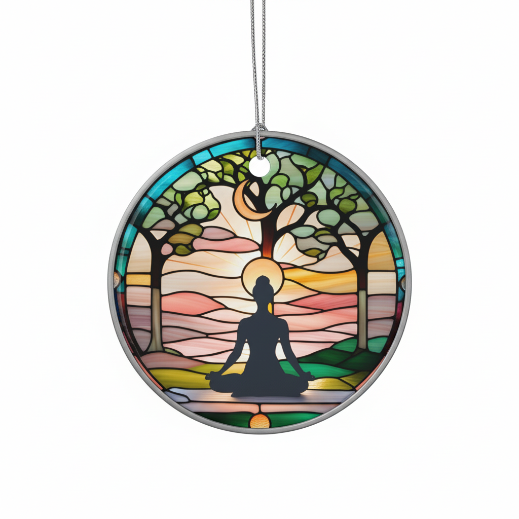 [2D FLAT ACRYLIC] Personalized Yoga Stained Glass Style Ornament – Zen Meditation Gift