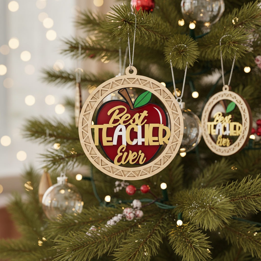 [2D FLAT ACRYLIC] Best Teacher Ever Ornament 2025 – Keepsake Gift for Teachers