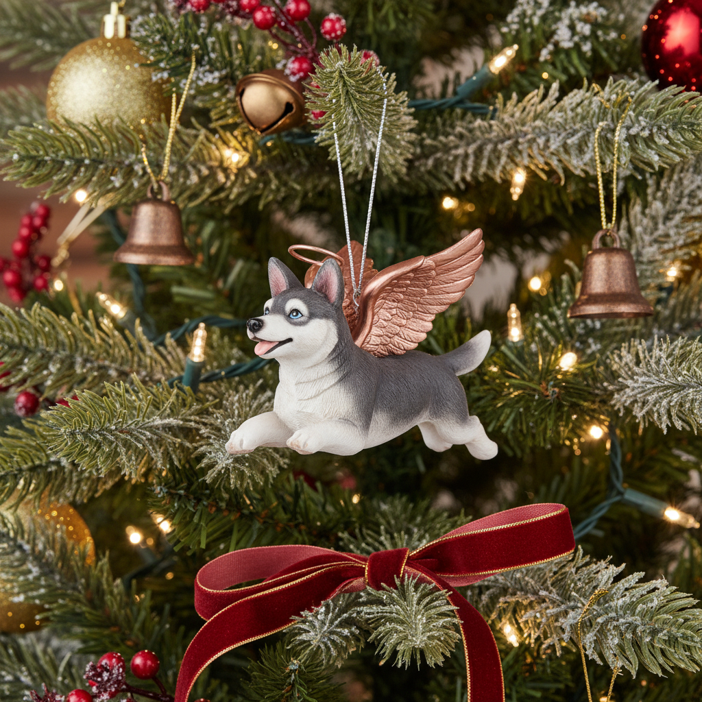 [2D FLAT ACRYLIC] Angel Siberian Husky Christmas Ornament | Memorial Dog Lover Holiday Decor
